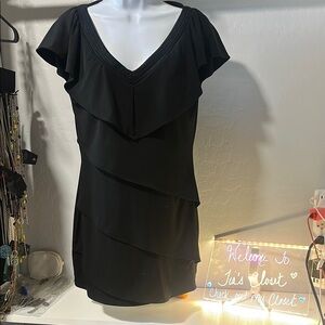 No.133 White House Black Market Black Ruffled Tiered Sheath Dress